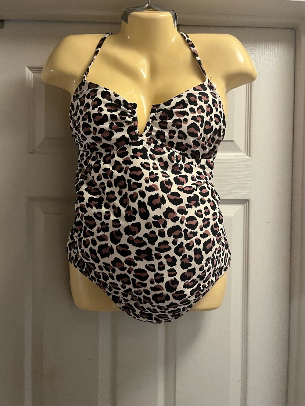 Isabel Leopard Print One-Piece Swimsuit Tie Back Sz Large